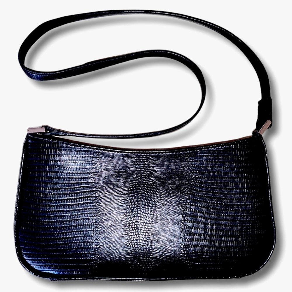 Vintage Retro Casual Corner Annex Embossed Black Reptile Skin Bag